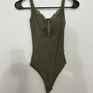 Abercrombie and Fitch rib knit Lace Trim Olive Bodysuit small